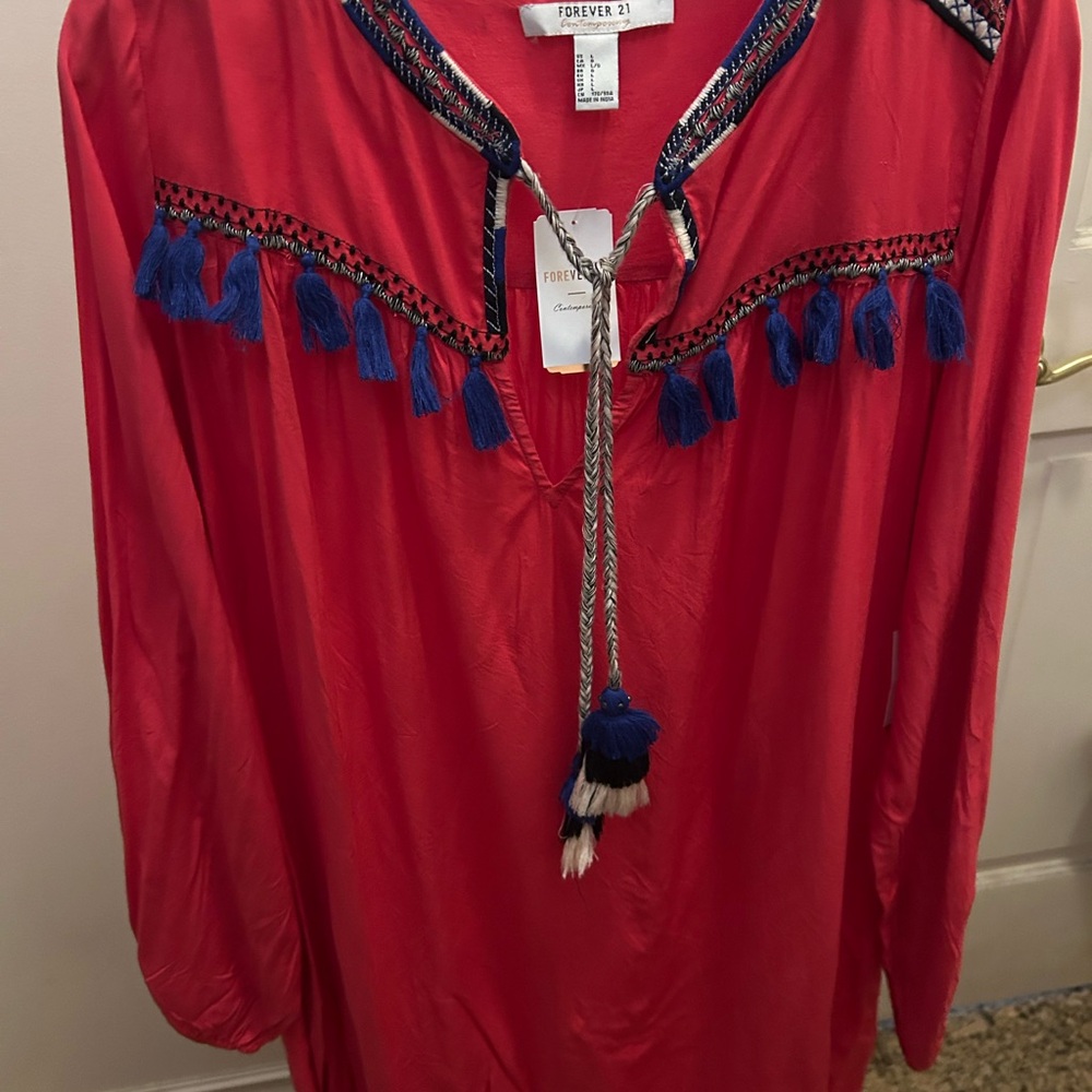 Forever 21 Red and Blue Embroidered Top